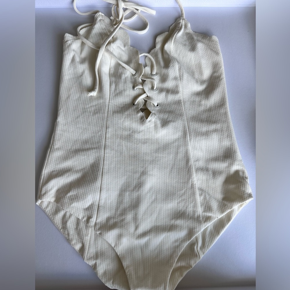 Marusia scalloped one piece swimsuit, off-white, size M
